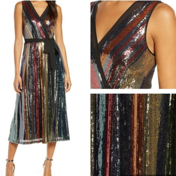 Julia Jordan Gorgeous Sequined-Stripe Midi Dress Size 6 - Picture 15 of 15